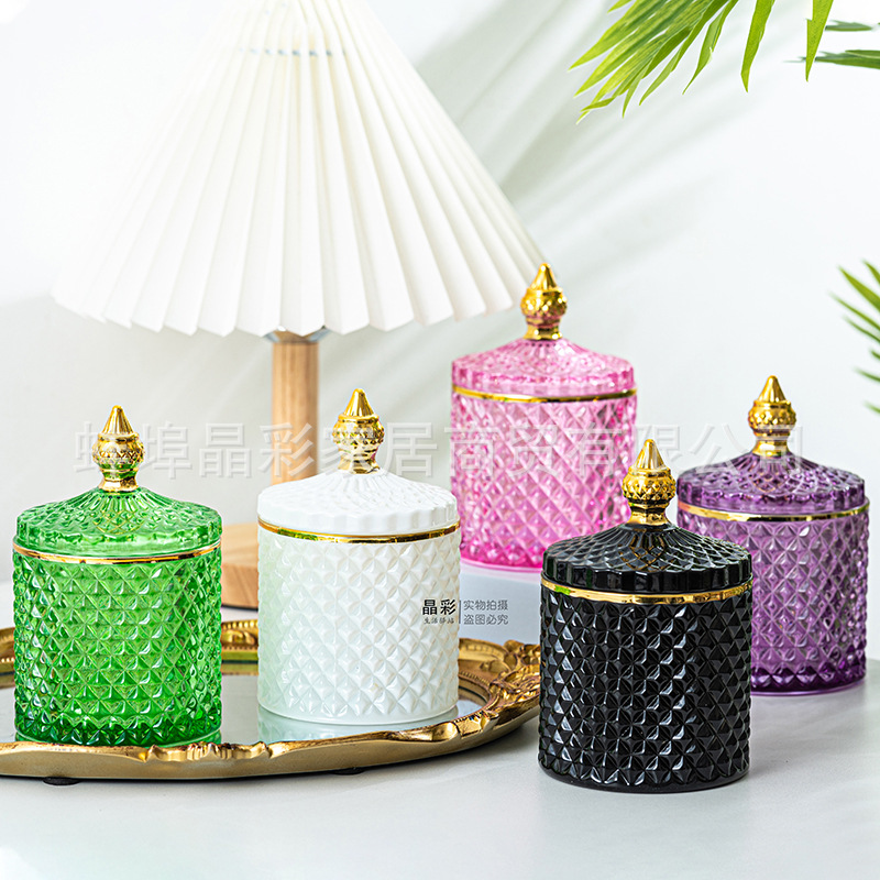 Stained Glass Storage Jar with - Candle Making Jars With Lids 评论和价格