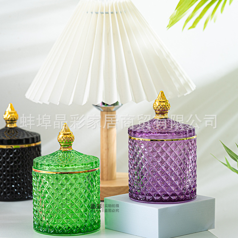 Stained Glass Storage Jar with - Candle Making Jars With Lids 评论和价格